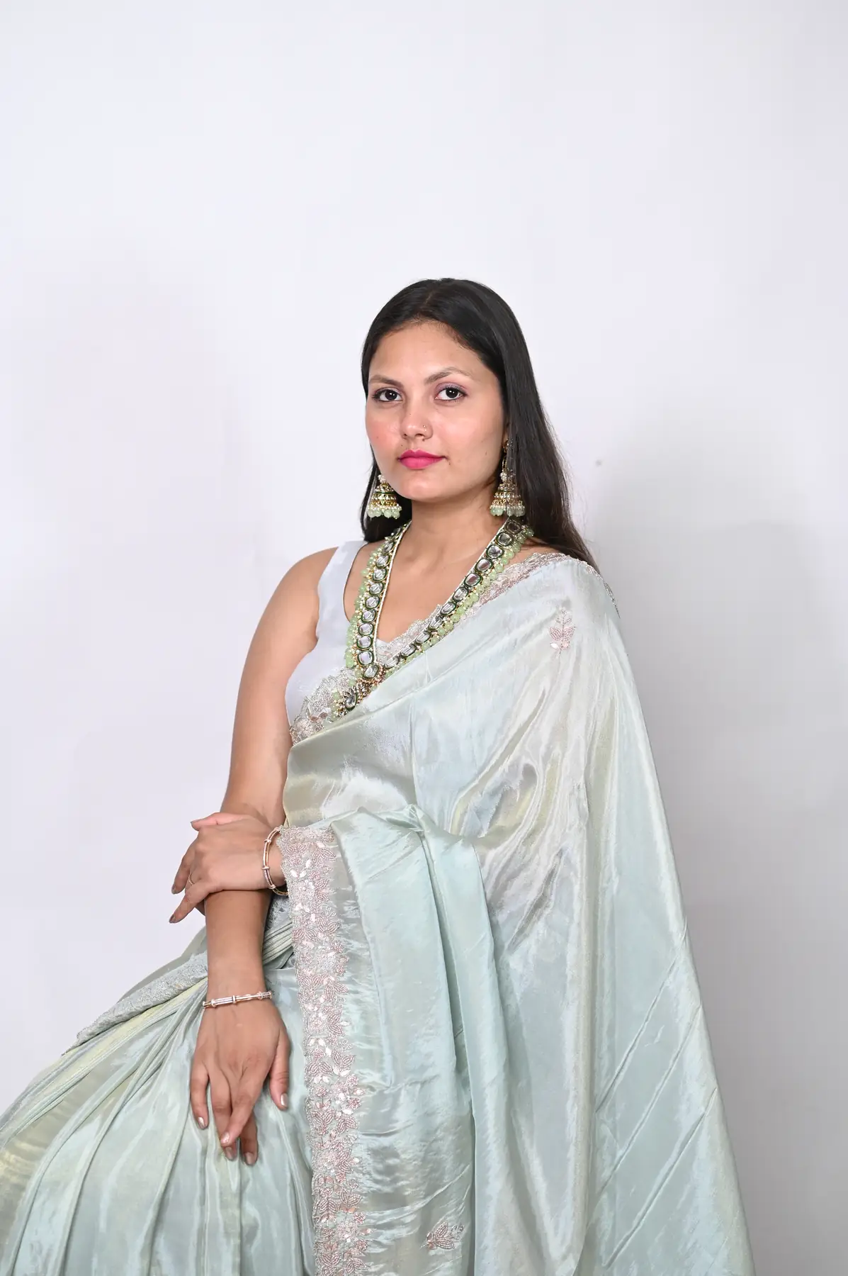 hand embroidery tissue saree