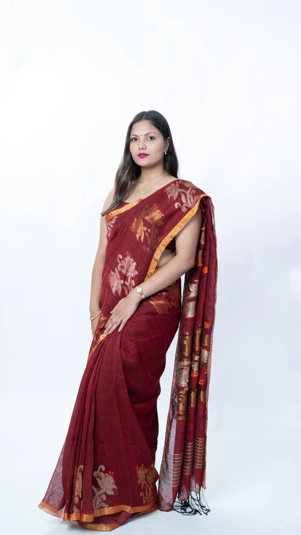 pure linen by linen handloom jamdani saree