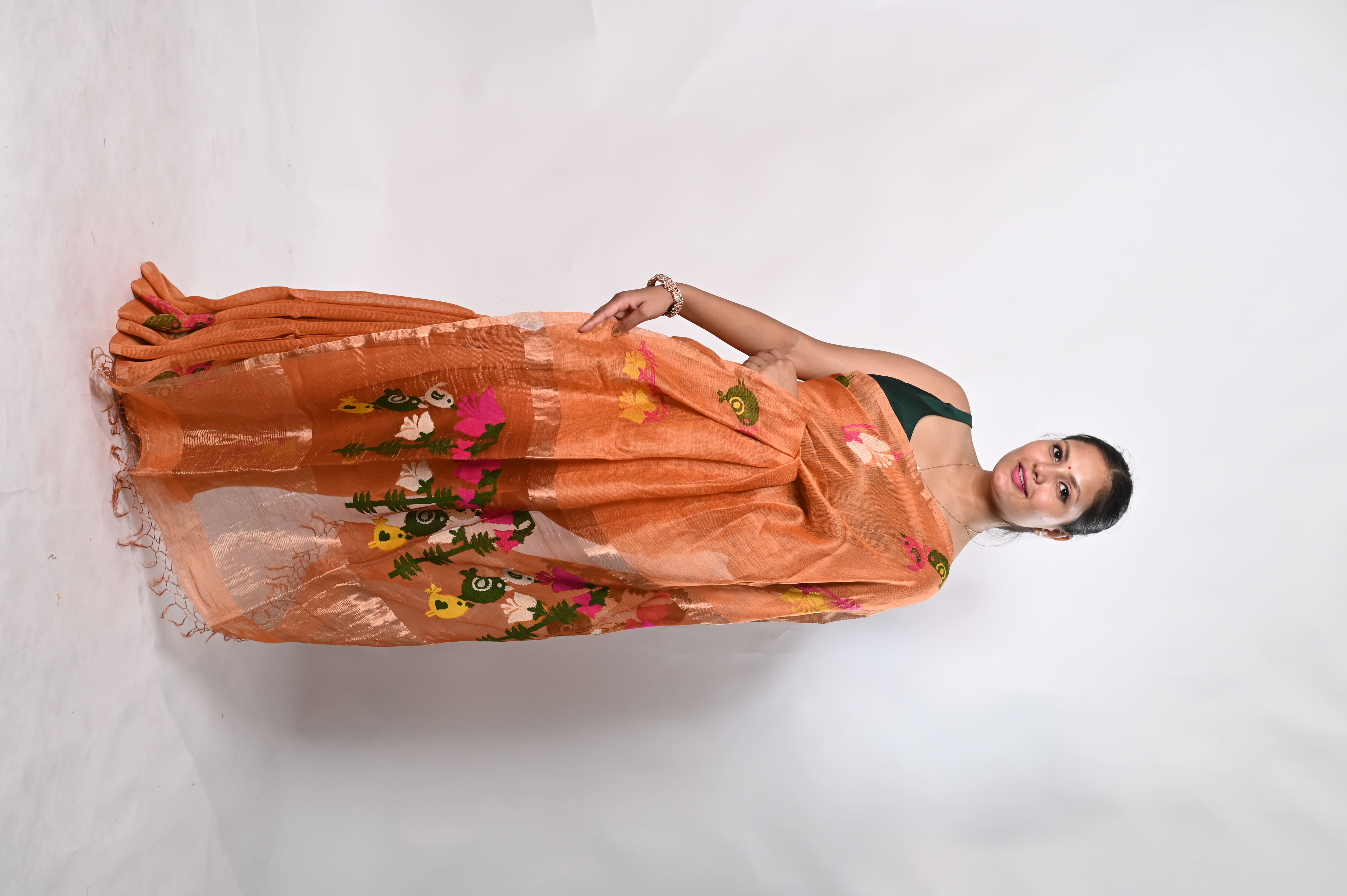 Premium Tissue Silk Linen Blend hand weaving needle work saree (Handloom)