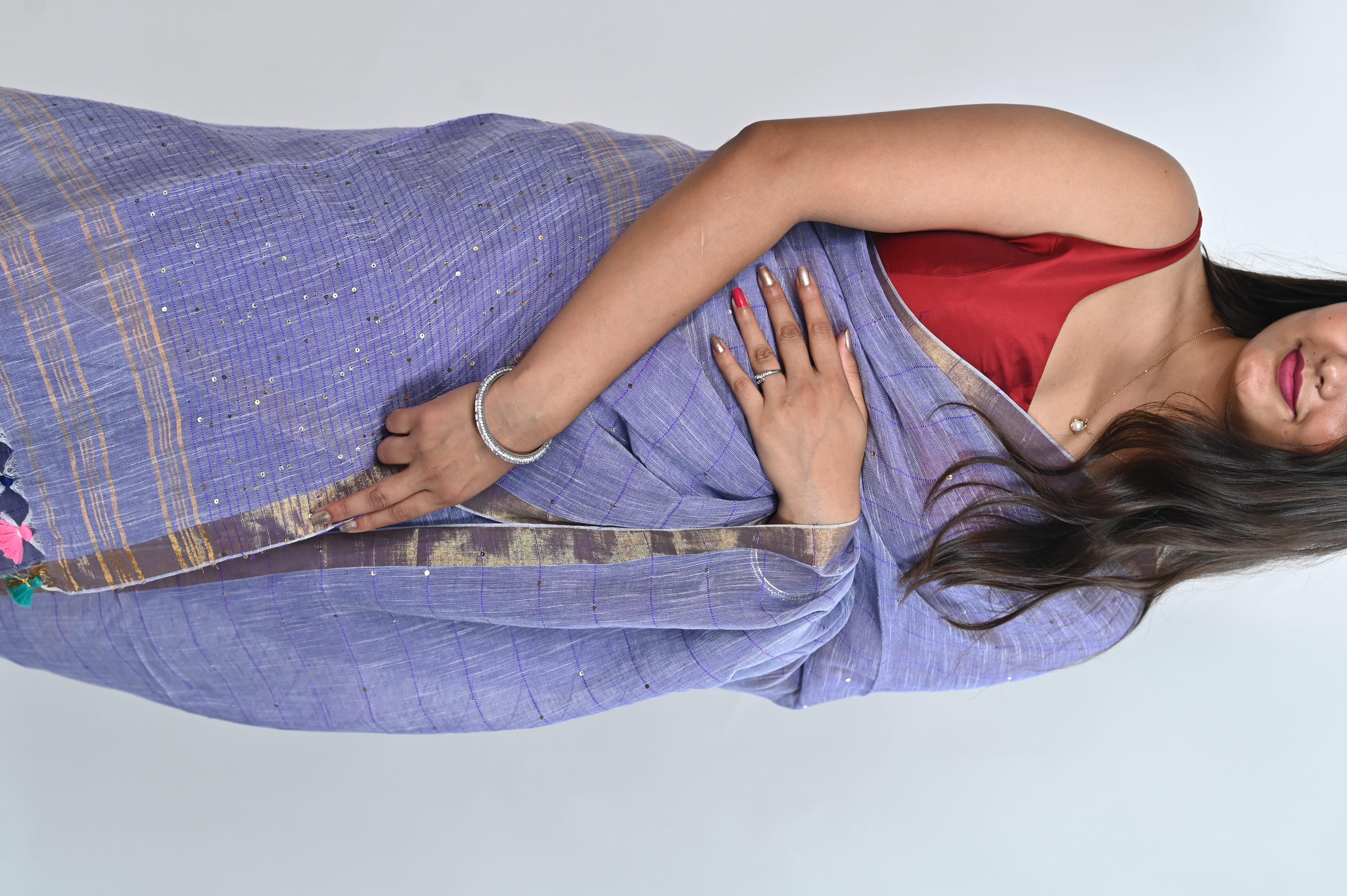 Biyahuti Linen by Linen Handloom Saree with Elegant Sequin Work