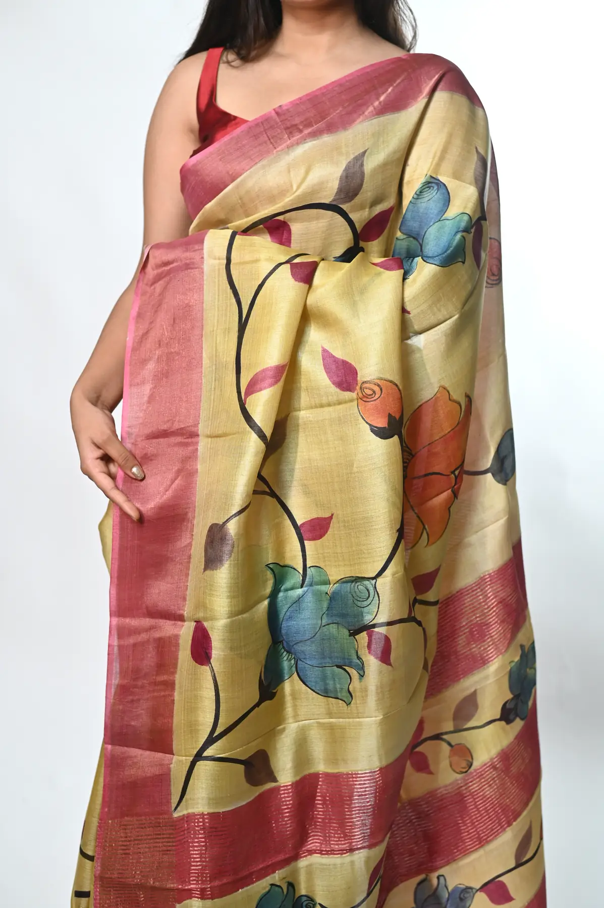 pure tussar hand kalamkari saree