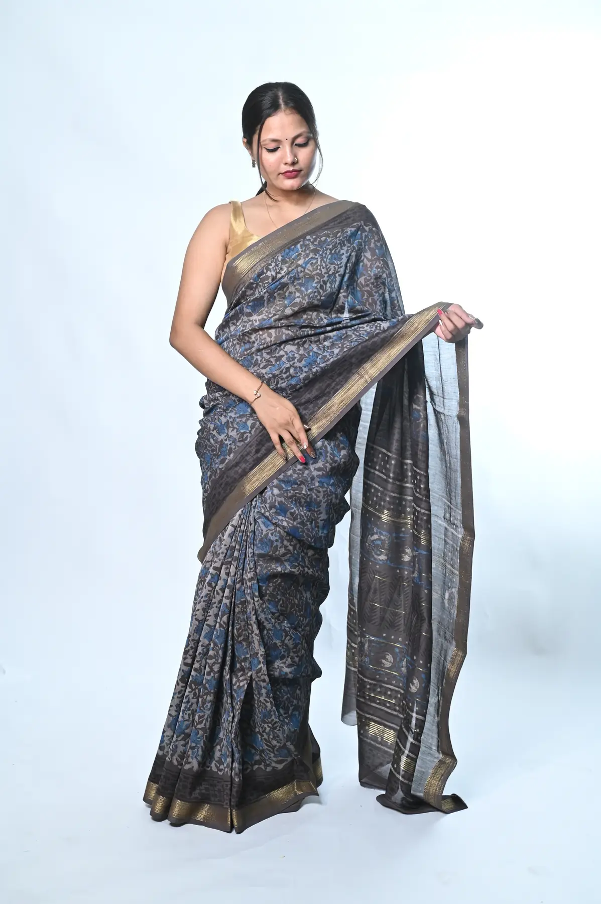 Maheshwari cotton silk handblock saree
