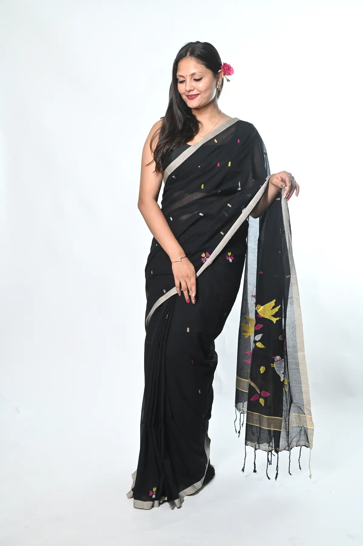 Maslight cotton needle work jamdani saree