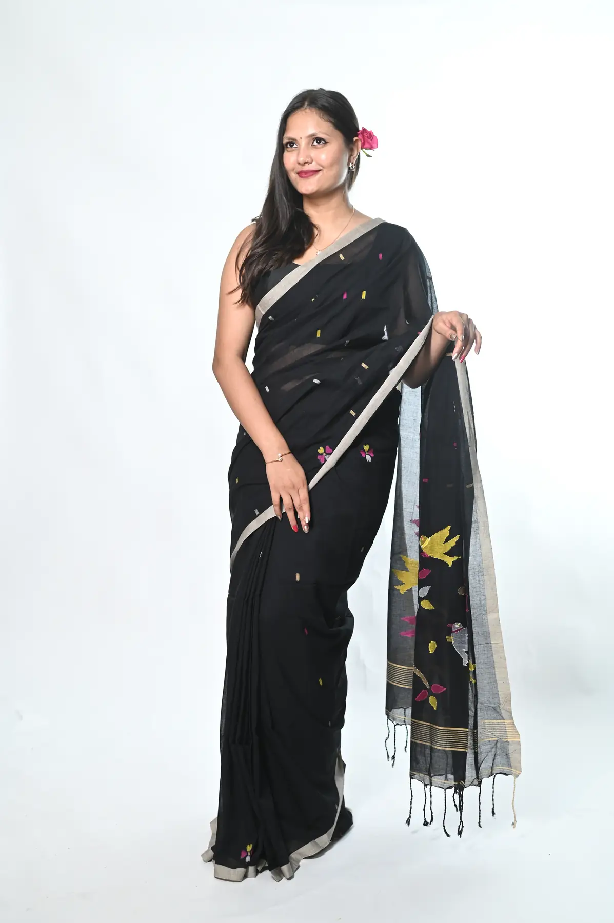 Maslight cotton needle work jamdani saree