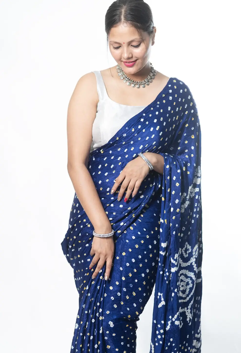 modal silk hand bandhni Blue saree