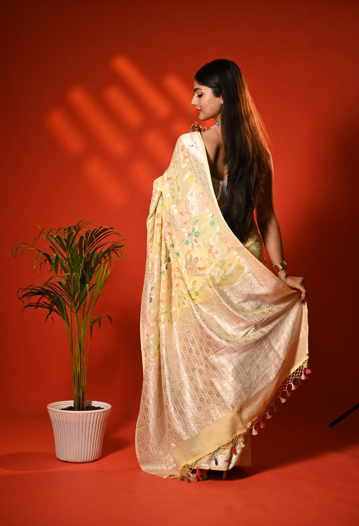 Handloom pure khaddi banarasi georgette jamdani saree