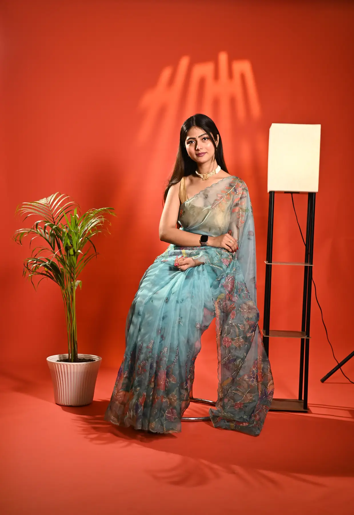 Floral organza dori work saree
