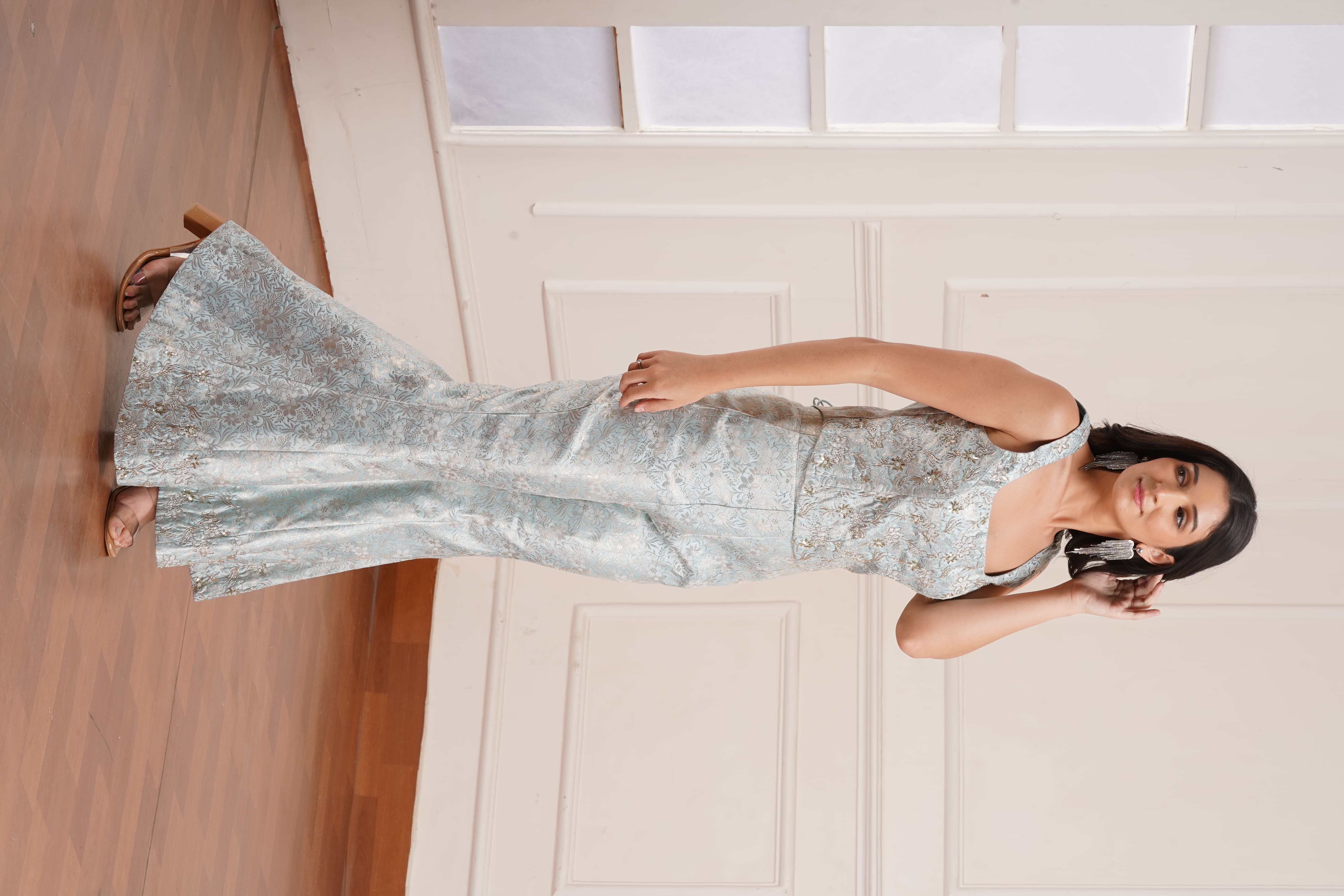 Light Grey Printed Co-Ord Set with Stylish Top &amp;amp;amp; Flared Pants